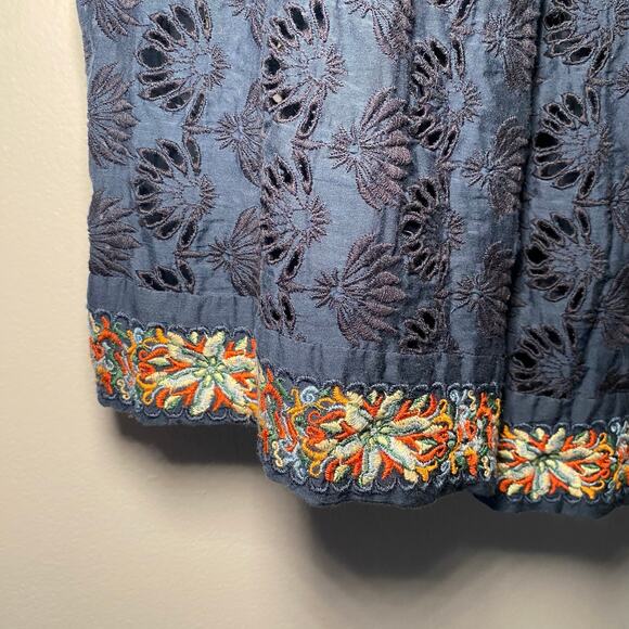 Johnny Was Jade Women's size Small Navy Blue Embroidered Puff Sleeve Midi Dress - Picture 7 of 11